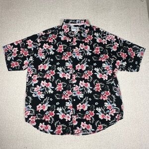 Huntington BC Mens 3X Black Floral Hawaiian Shirt Tropical Button Down